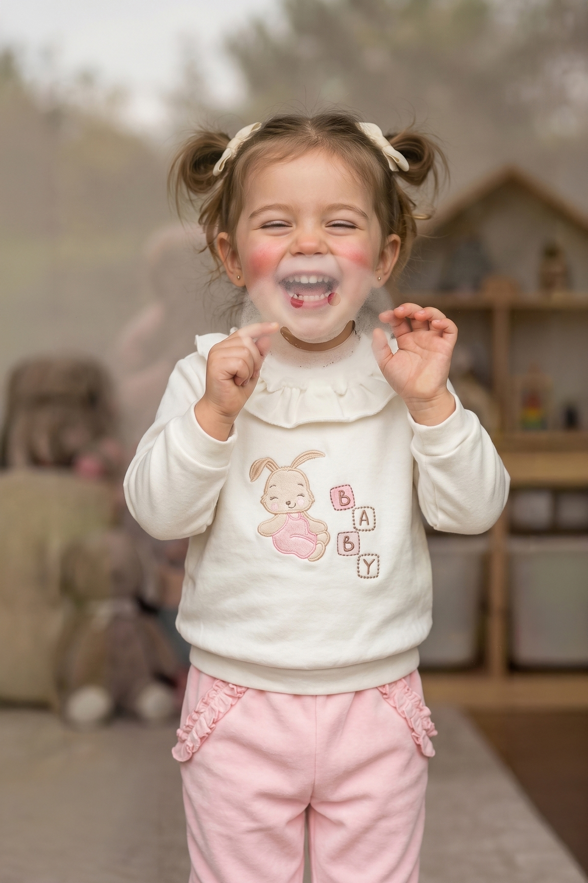 KADİFE PATİKSİZ PANTOLON 2Lİ TAKIM (HAPPY BUNNY) PEMBE