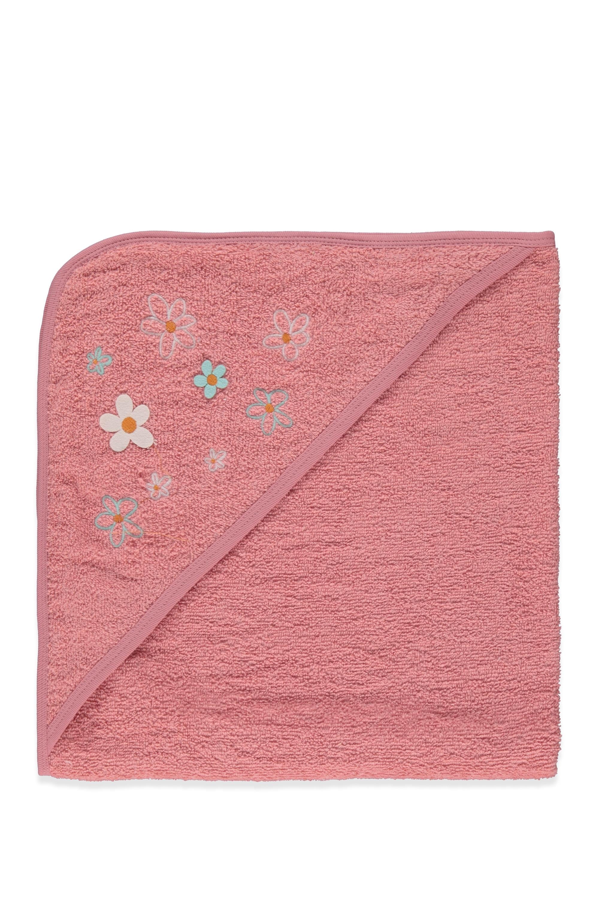 KAPŞONLU HAVLU (FLOWERS) PEMBE