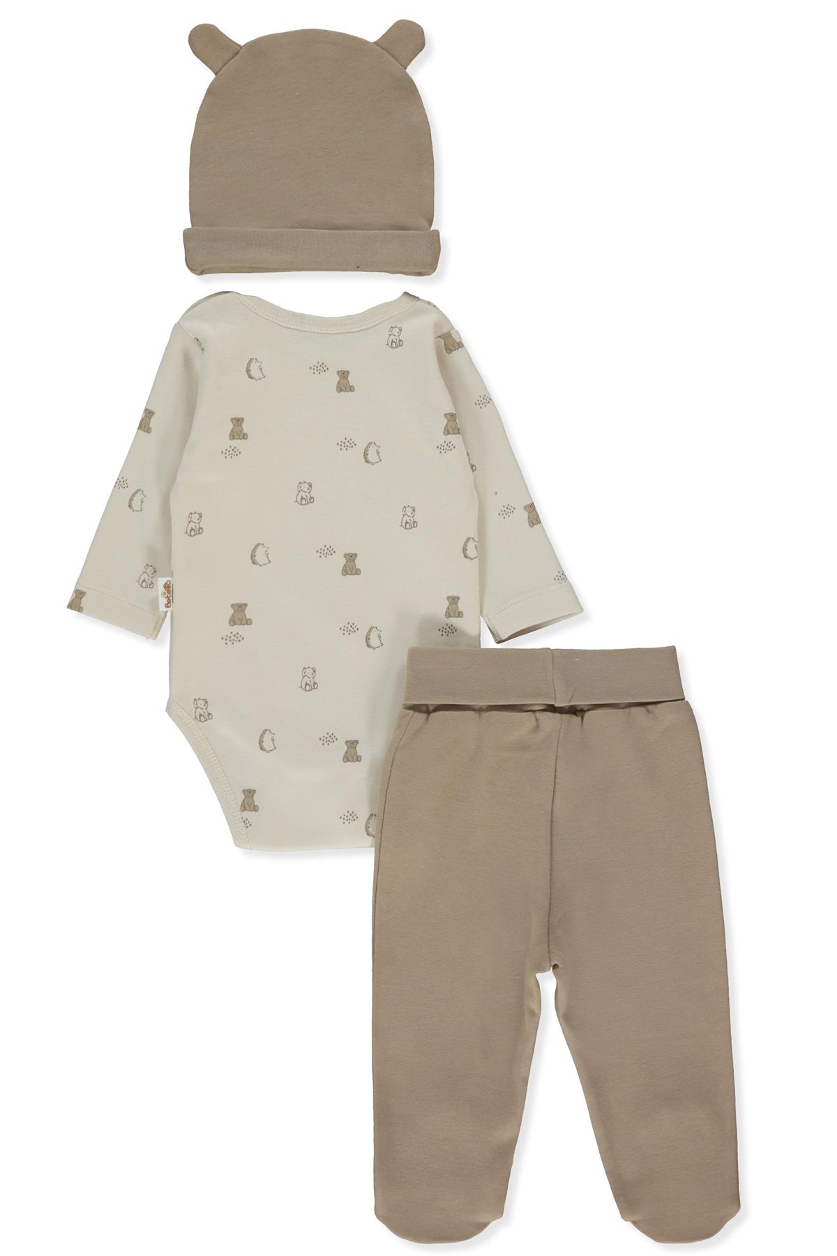 ORGANİK İNTERLOK BODY SET 3LÜ (ORGANIC FUN MOMENT) KAHVERENGİ