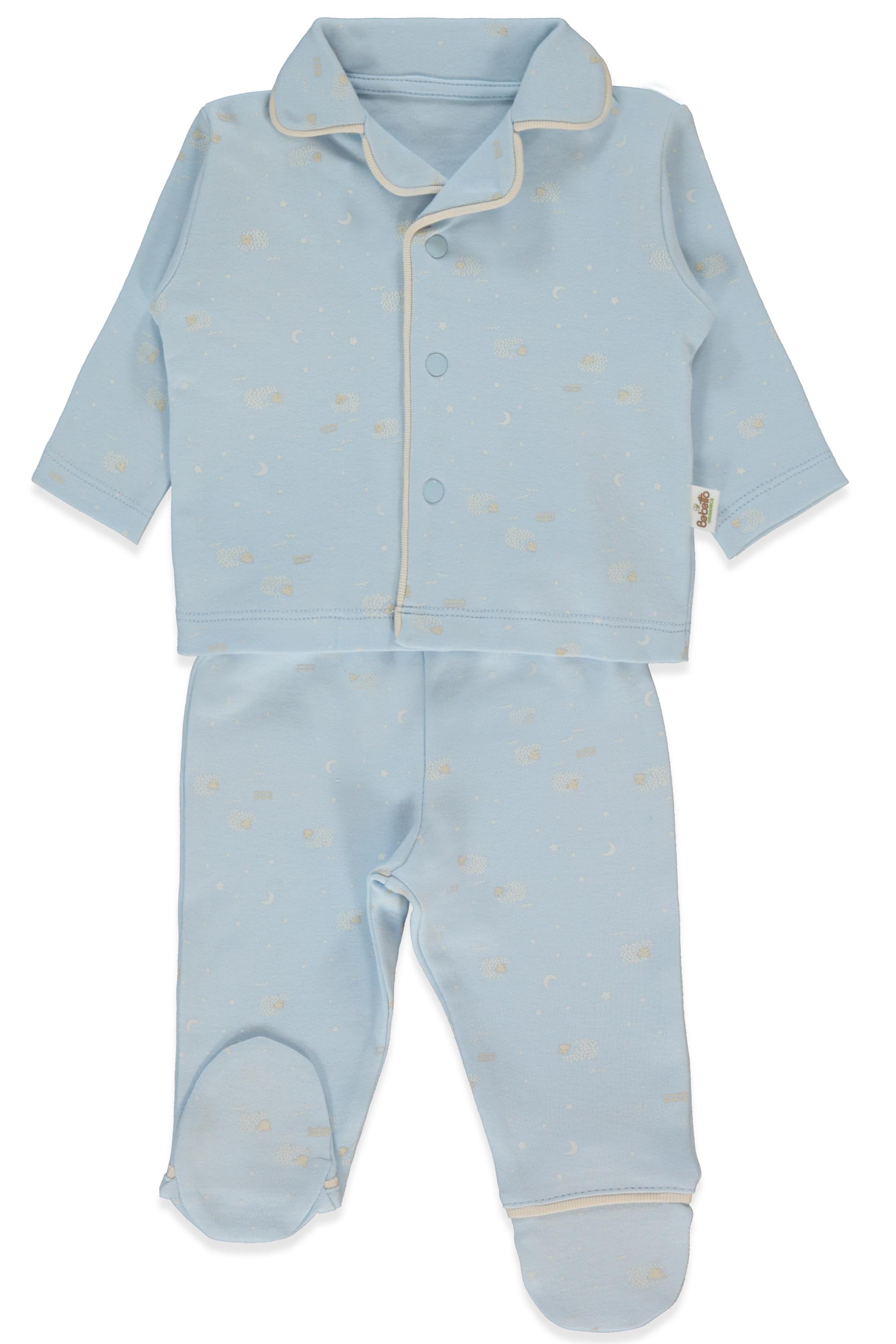 ORGANİK İNTERLOK PATİKLİ PİJAMA TAKIMI 2Lİ (ORGANIC SLEEPY SHEEPY) MAVİ