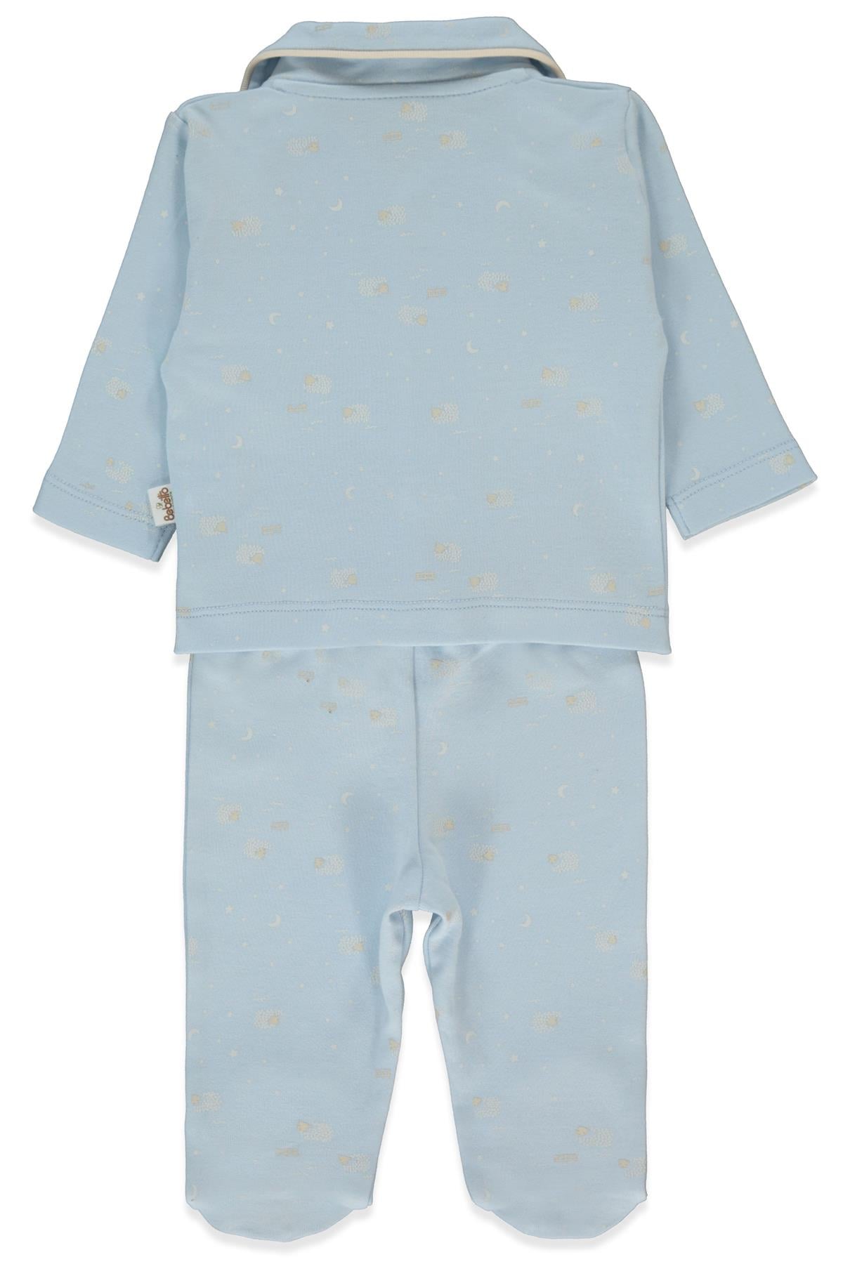 ORGANİK İNTERLOK PATİKLİ PİJAMA TAKIMI 2Lİ (ORGANIC SLEEPY SHEEPY) MAVİ