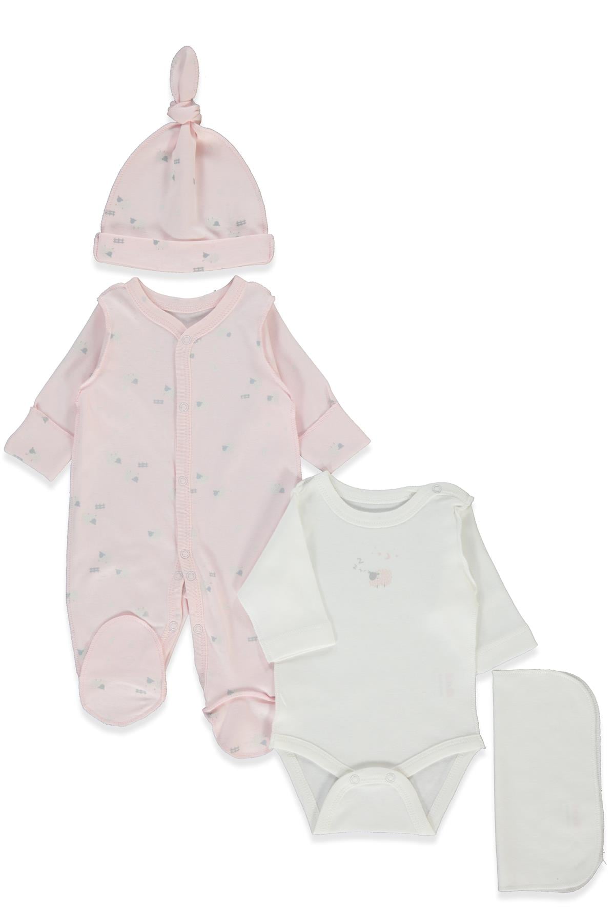 ORGANİK İNTERLOK PREMATURE TULUM SET 4LÜ (ORGANIC SLEEPY SHEEPY) PEMBE