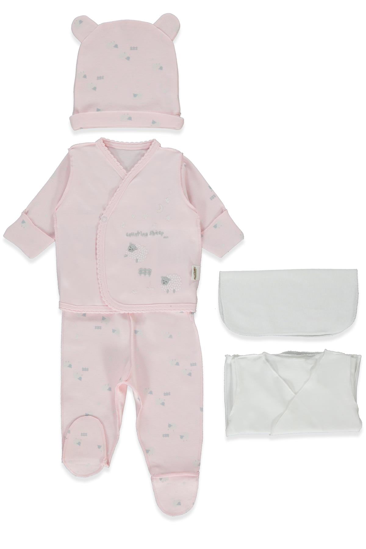 ORGANİK İNTERLOK PREMATURE ZIBIN SET 5Lİ (ORGANIC SLEEPY SHEEPY) PEMBE