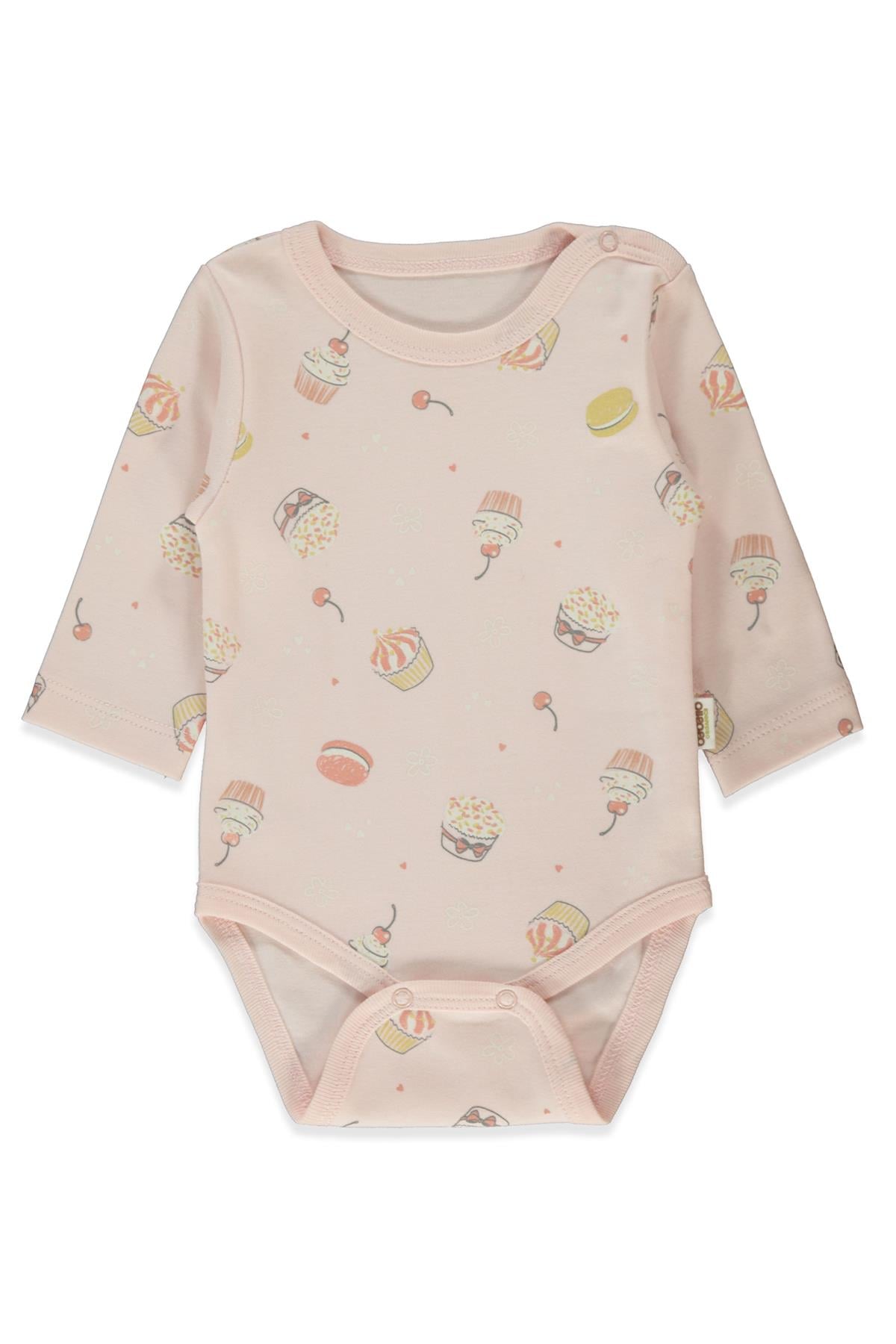 ORGANİK İNTERLOK UZUN KOLLU BODY AY (ORGANIC CUPCAKES) PEMBE