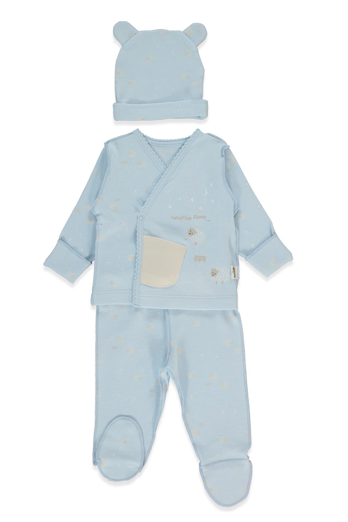 ORGANİK İNTERLOK ZIBIN SET 3LÜ (ORGANIC SLEEPY SHEEPY) MAVİ