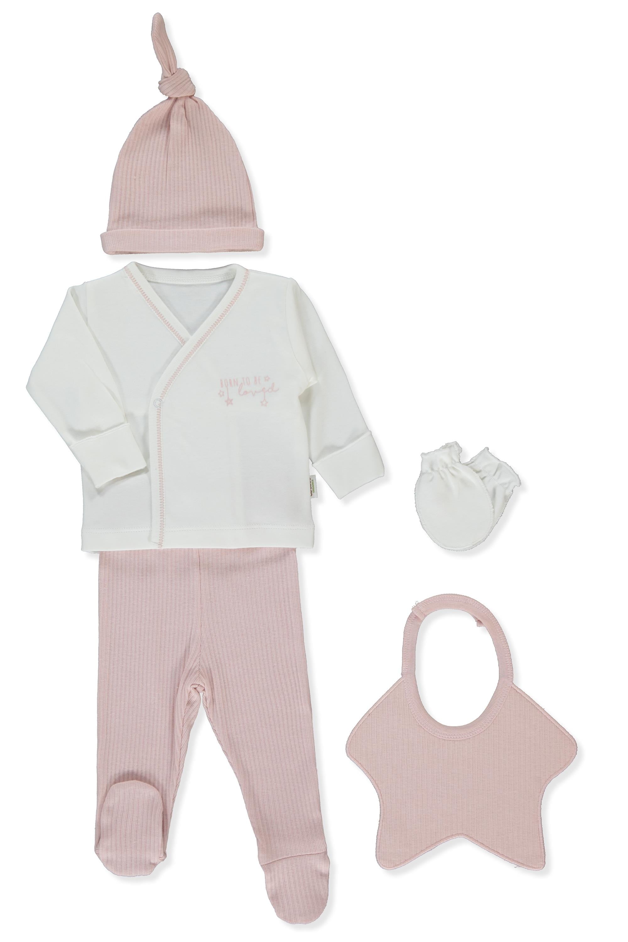 ORGANİK RAPORLU İNTERLOK ZIBIN SET 5Lİ (ORGANIC BORN WITH LOVE) PEMBE