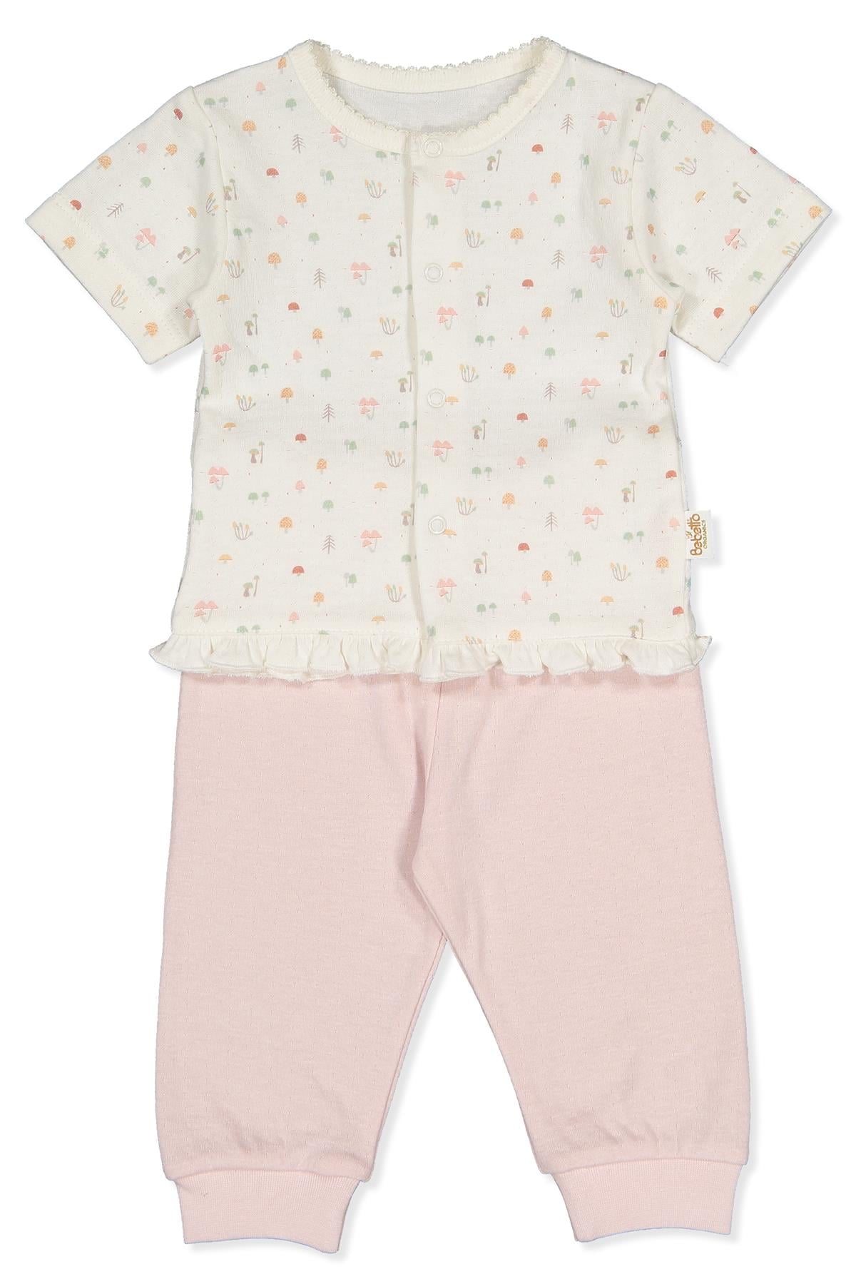 ORGANİK SÜPREM DOUBLE PATİKSİZ MİNİ PİJAMA TAKIMI 2Lİ (ORGANIC MY MUSHROOM) GÜL KURUSU
