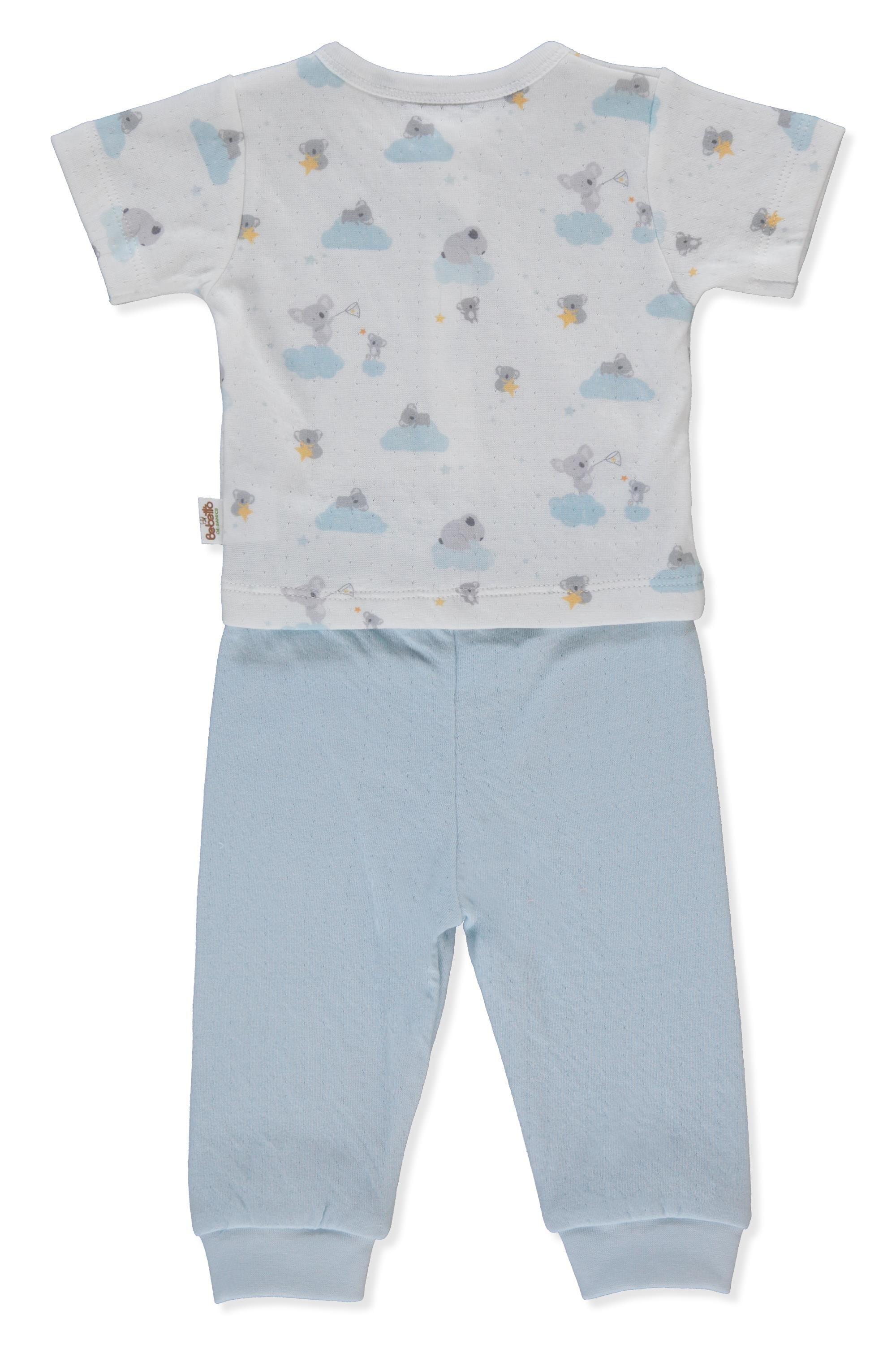ORGANİK SÜPREM DOUBLE PATİKSİZ MİNİ PİJAMA TAKIMI 2Lİ (ORGANIC STARS AND KOALAS) MAVİ