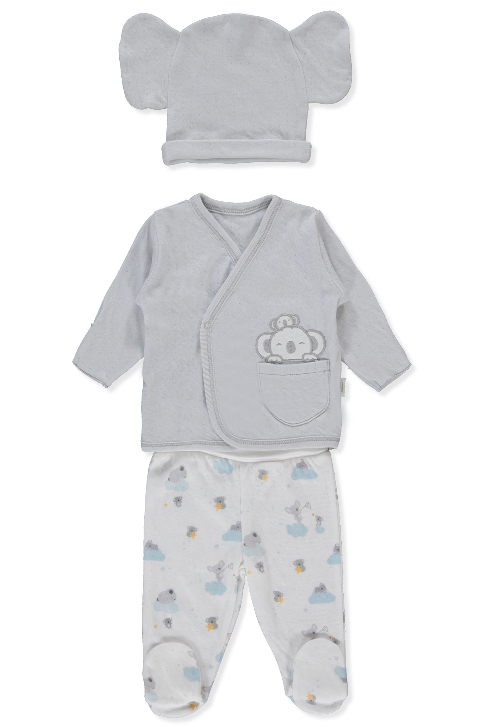ORGANİK SÜPREM DOUBLE ZIBIN SET 3LÜ (ORGANIC STARS AND KOALAS) GRİ