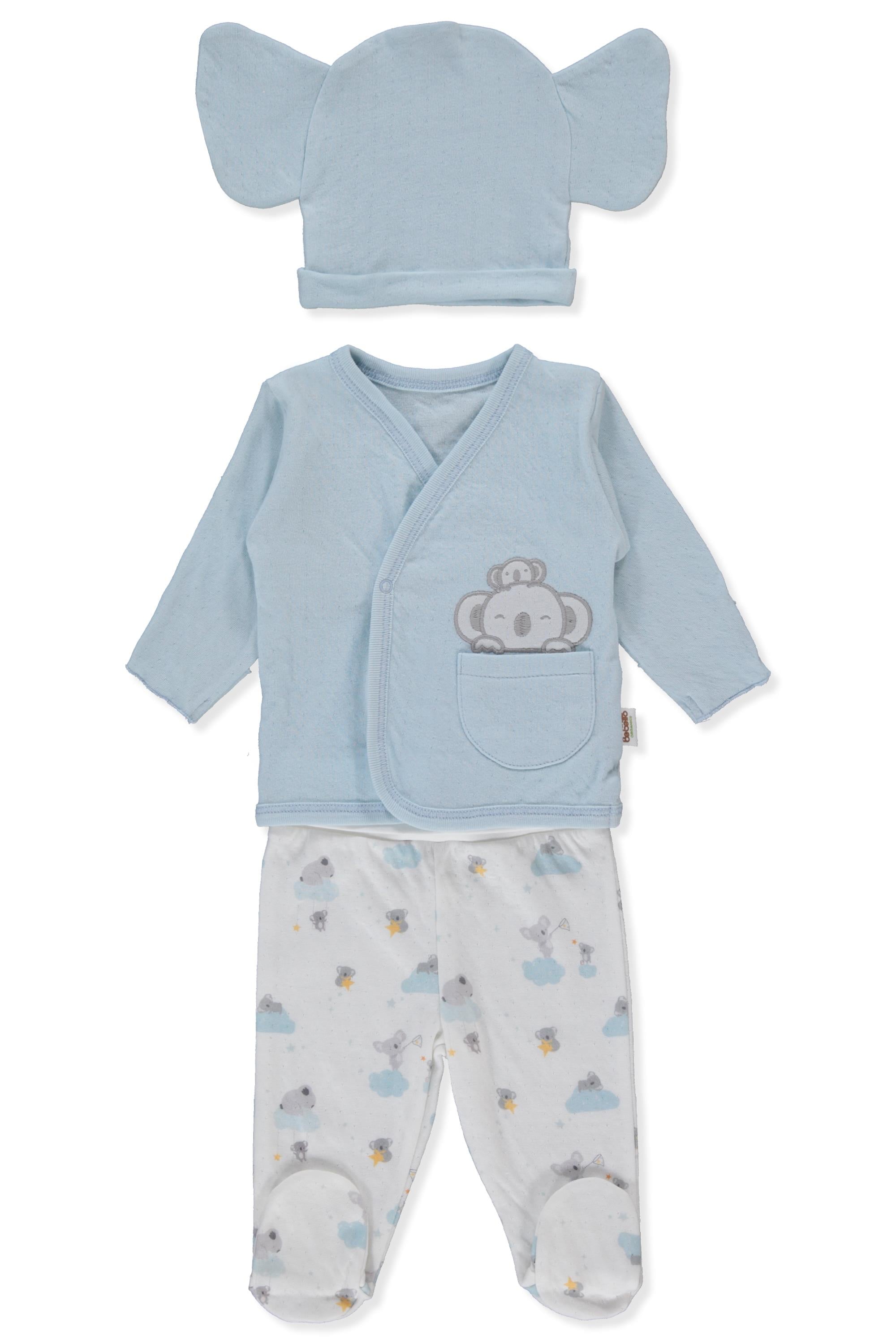 ORGANİK SÜPREM DOUBLE ZIBIN SET 3LÜ (ORGANIC STARS AND KOALAS) MAVİ