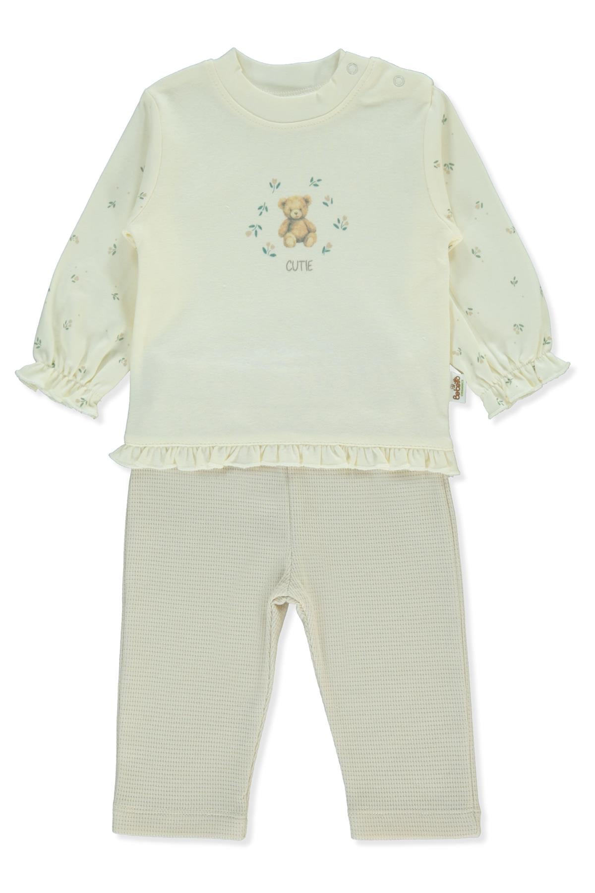 ORGANİK WAFFLE SÜPREM PATİKSİZ PİJAMA TAKIMI 2Lİ (ORGANIC CUTE BEAR) BEJ