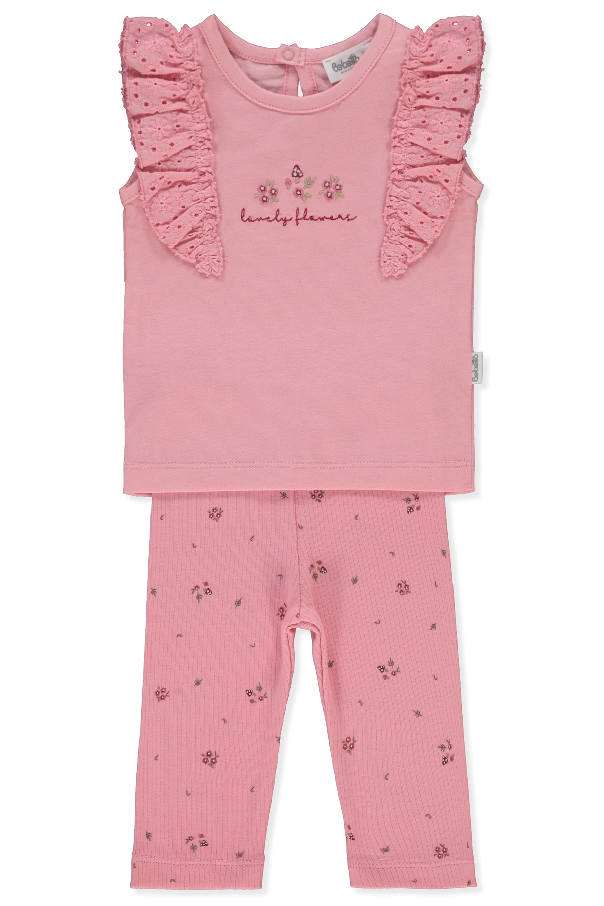 RAPORLU İNTERLOK TAYT 2Lİ TAKIM (LOVELY FLOWERS) PEMBE