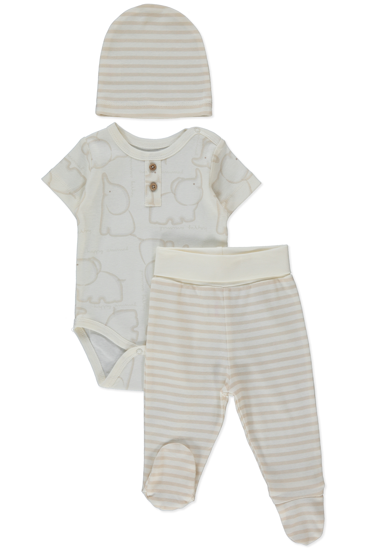 RİBANA BODY SET 3LÜ (HAPPY ANIMAL) BEJ