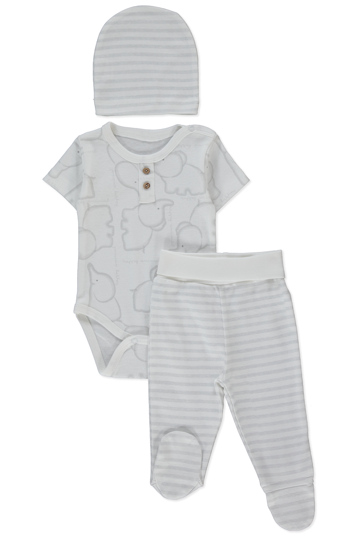 RİBANA BODY SET 3LÜ (HAPPY ANIMAL) GRİ MELANJ