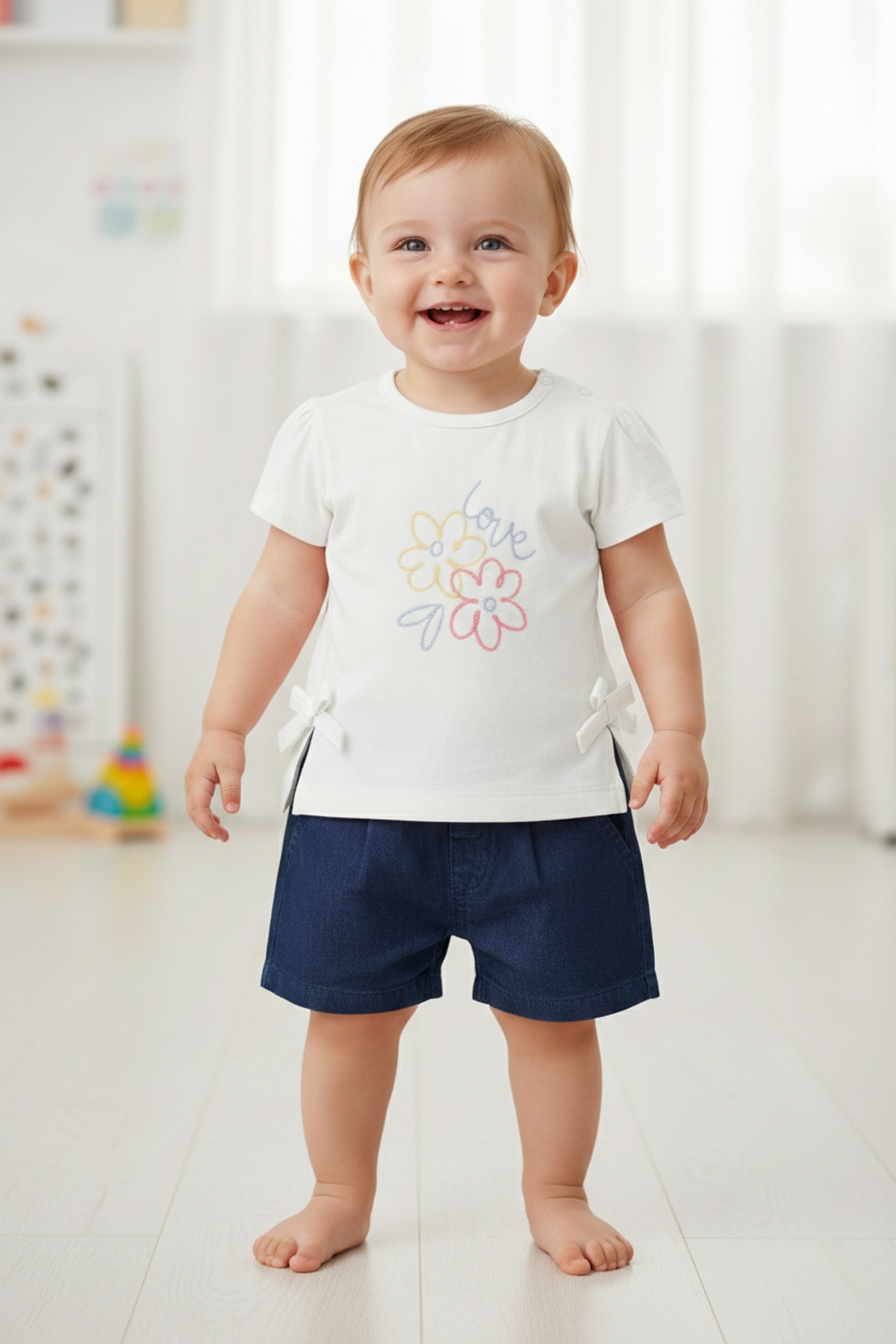 TENCEL ŞORT 2Lİ TAKIM (FLOWER GIRL) MAVİ