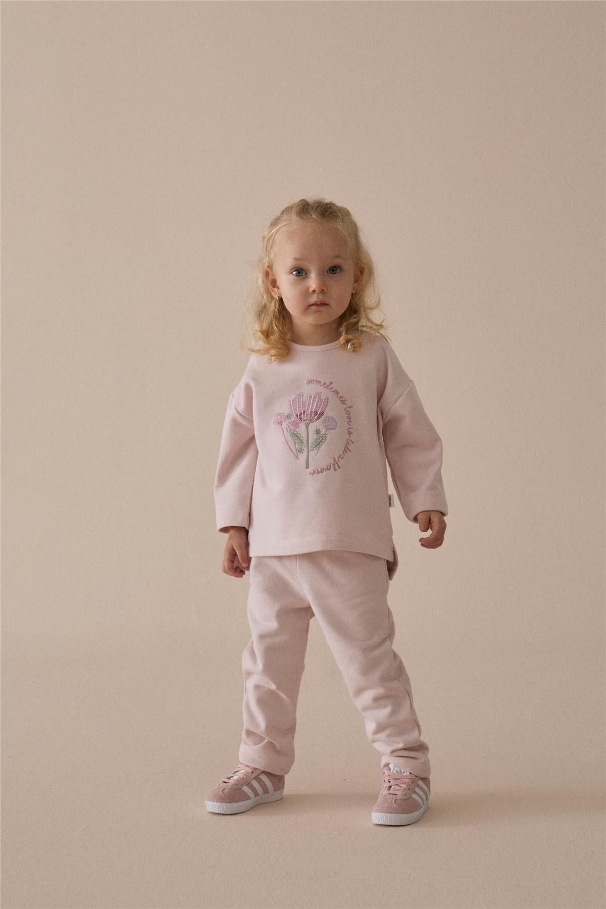 ÜÇ İP SWEAT 2Lİ TAKIM (RETRO FLOWER) PUDRA