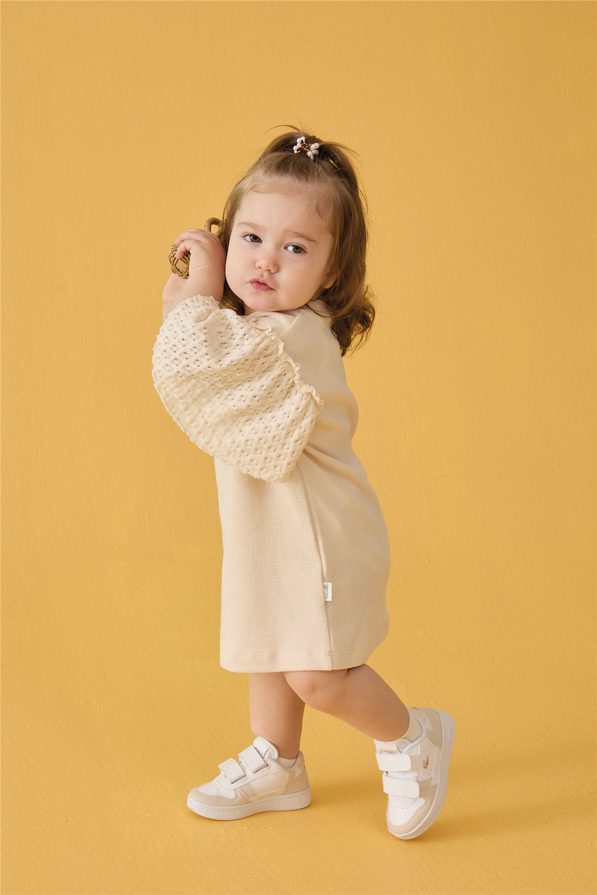 WAFFLE ELBİSE (LACY GIRL) BEJ