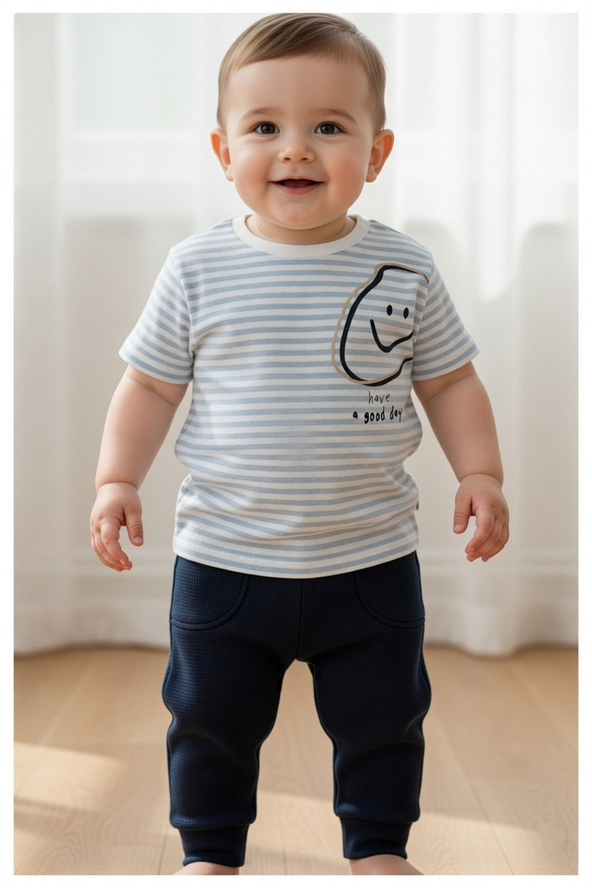 WAFFLE PANTOLON 2Lİ TAKIM (STRIPED) MAVİ