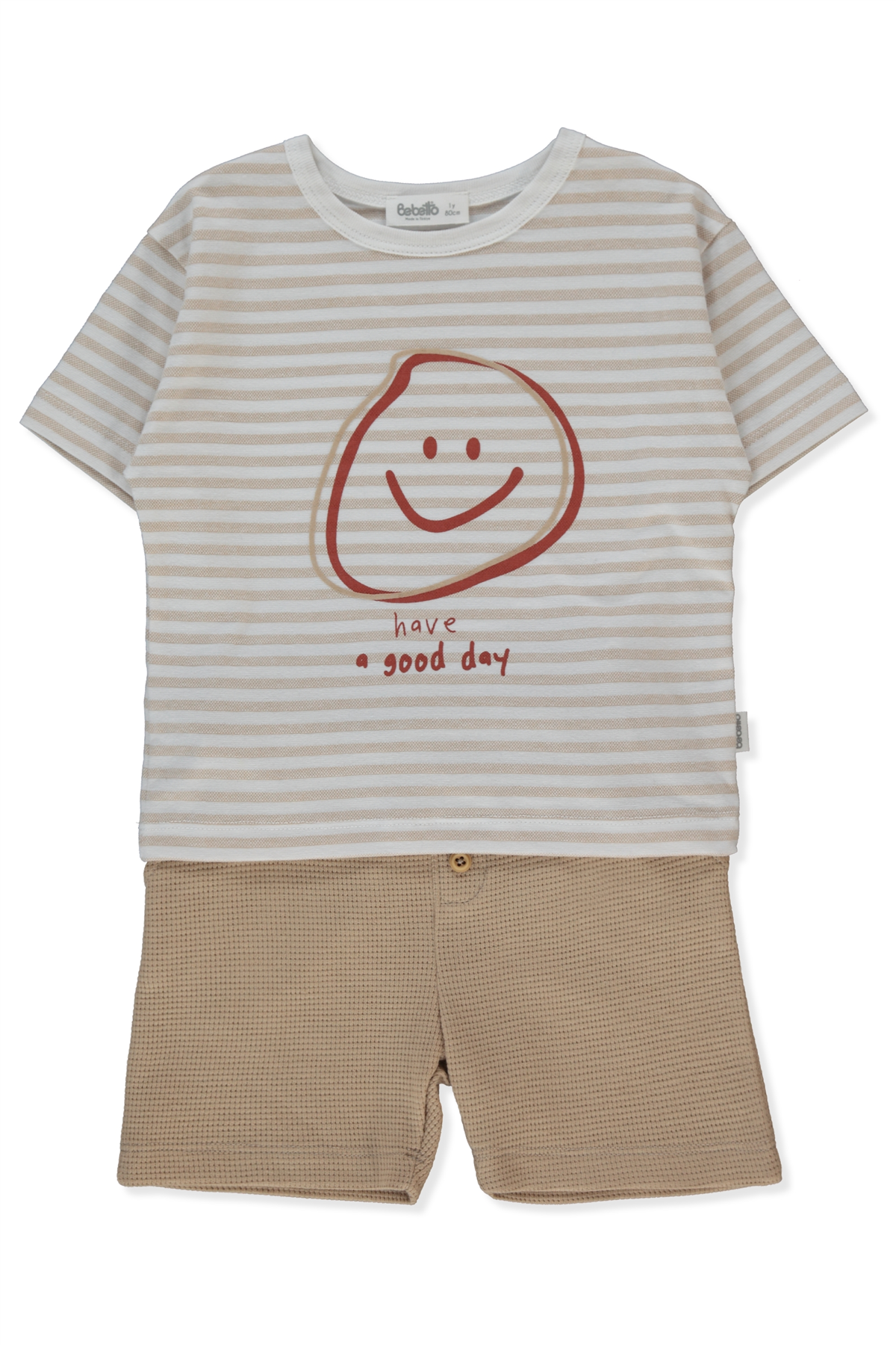 WAFFLE ŞORT 2Lİ TAKIM (STRIPED) BEJ