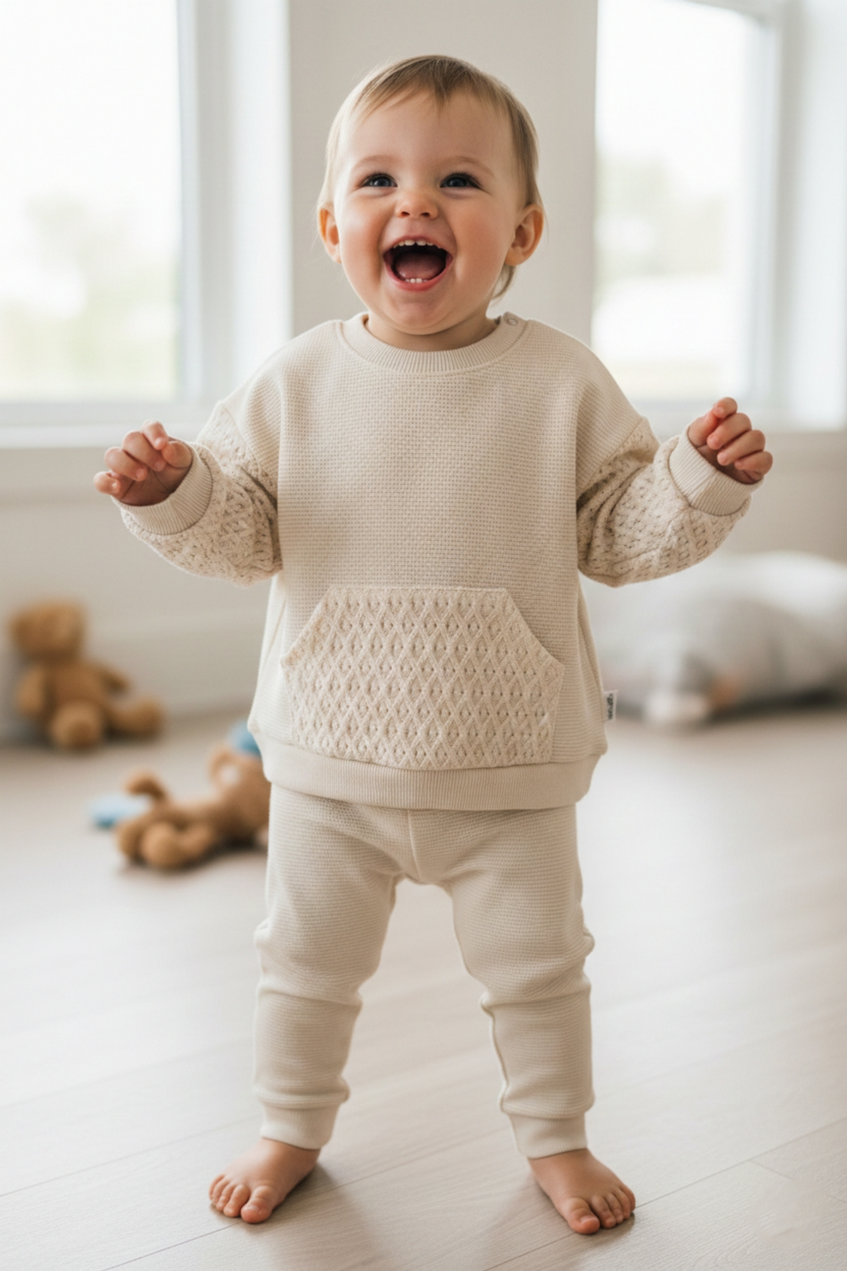 WAFFLE SWEAT 2Lİ TAKIM (LACY GIRL) BEJ