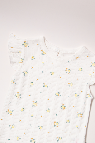 AJURLU KISA KOLLU BODY YAŞ BASKILI (BLOOM) SARI