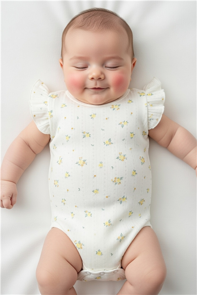 AJURLU KISA KOLLU BODY YAŞ BASKILI (BLOOM) SARI