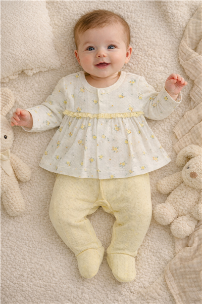 AJURLU PATİKLİ PİJAMA TAKIMI 2Lİ (BLOOM) SARI