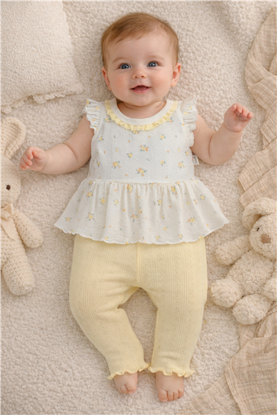 AJURLU PATİKSİZ PİJAMA TAKIMI 3LÜ (BLOOM) SARI