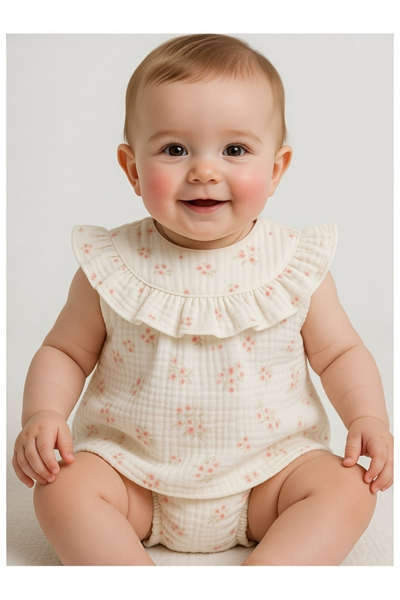 DOKUMA ŞORT 2Lİ TAKIM (FLOWERY) BEJ