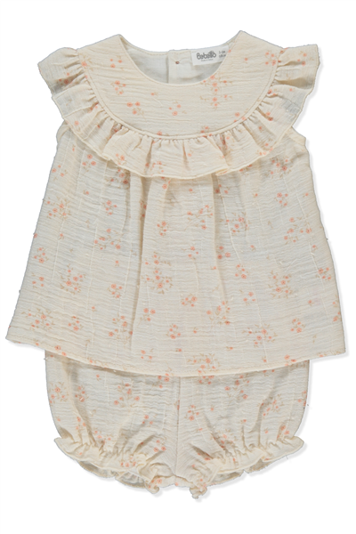 DOKUMA ŞORT 2Lİ TAKIM (FLOWERY) BEJ