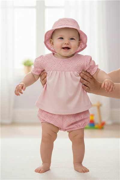 DOKUMA ŞORT 2Lİ TAKIM (LOVELY FLOWERS) PEMBE