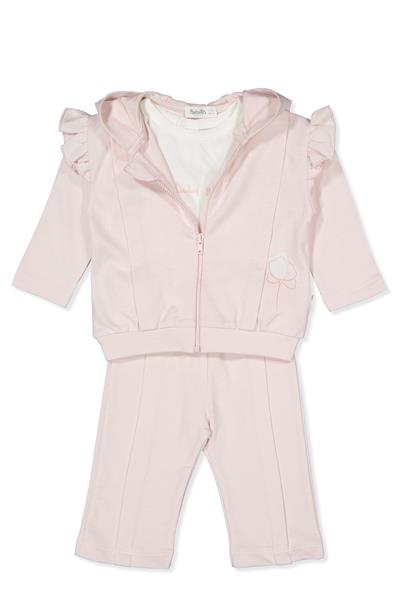 İKİ İP KAPŞONLU FERMUARLI HIRKA 3LÜ TAKIM (BABY GIRL/25) PEMBE