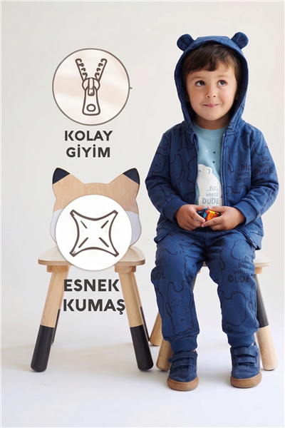 İKİ İP KAPŞONLU HIRKA 3LÜ TAKIM (BIG DUDE) İNDİGO