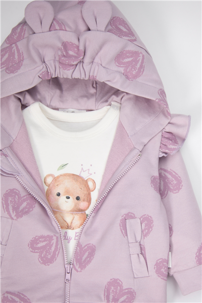 İKİ İP KAPŞONLU HIRKA 3LÜ TAKIM (CANDY BEAR) LİLA