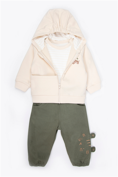 İKİ İP KAPŞONLU HIRKA 3LÜ TAKIM (LITTLE CUBS) HAKİ