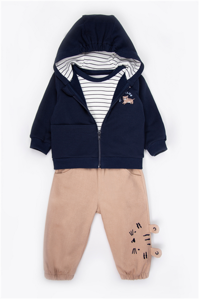 İKİ İP KAPŞONLU HIRKA 3LÜ TAKIM (LITTLE CUBS) KAHVERENGİ