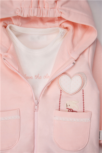 İKİ İP KAPŞONLU HIRKA 3LÜ TAKIM (THE CLOUDS) PEMBE