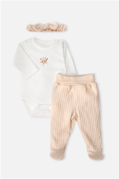İNTERLOK BODY SET 3LÜ (BOUQUET) BEJ