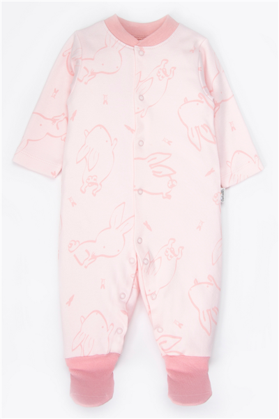 İNTERLOK ÇORAPLI TULUM (RABBIT AND CARROTS) PEMBE