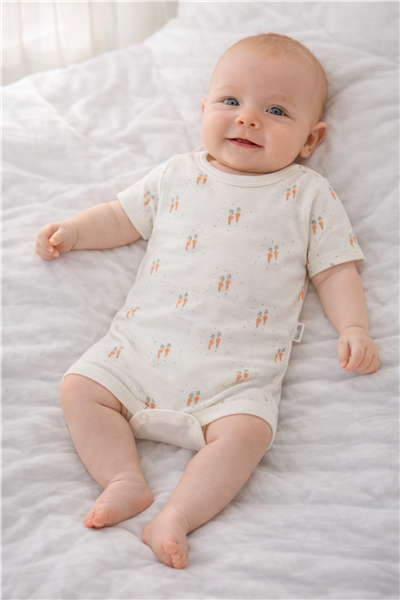 İNTERLOK KISA KOLLU BODY AY (BABY CARROT) EKRU