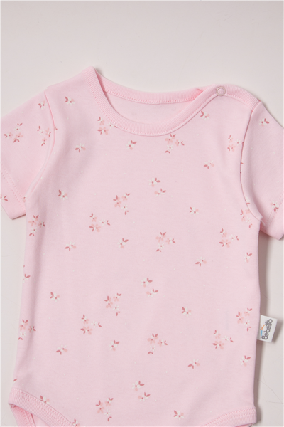 İNTERLOK KISA KOLLU BODY AY (FLOWER GARDEN) PEMBE