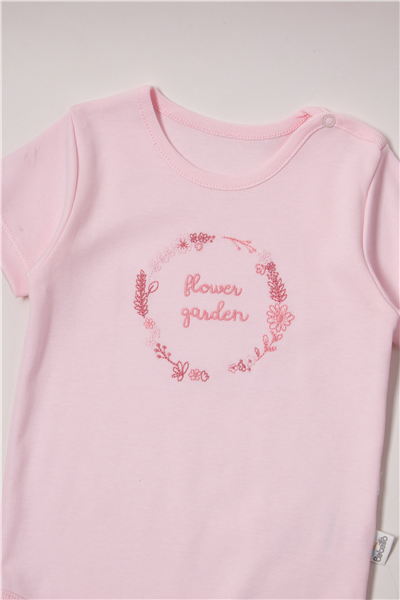 İNTERLOK KISA KOLLU BODY YAŞ (FLOWER GARDEN) PEMBE