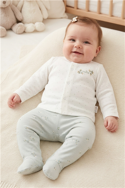 İNTERLOK PATİKLİ PİJAMA TAKIMI 2Lİ (FLOWER GARDEN) MİNT