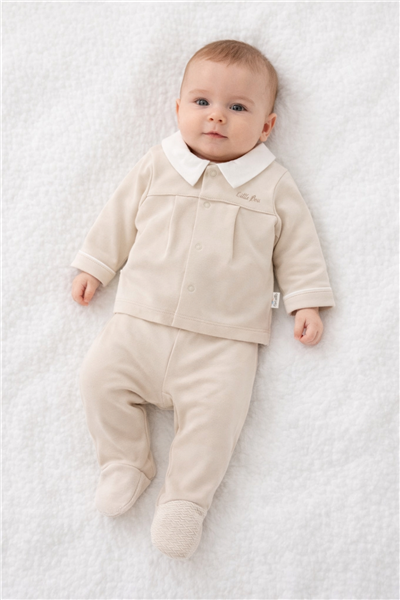 İNTERLOK PATİKLİ PİJAMA TAKIMI 2Lİ (LITTLE BOSS) BEJ