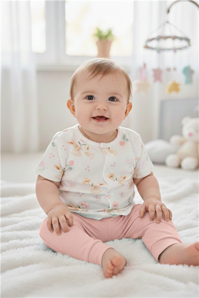 İNTERLOK PATİKSİZ MİNİ PİJAMA TAKIMI 2Lİ (MY SUN) PEMBE