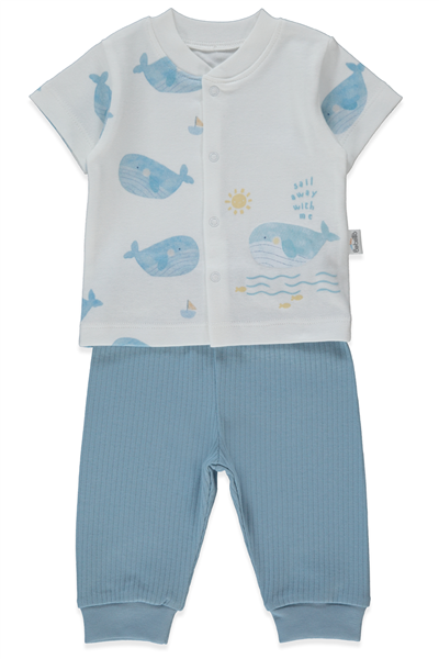 İNTERLOK PATİKSİZ MİNİ PİJAMA TAKIMI 2Lİ (SAIL AWAY) İNDİGO