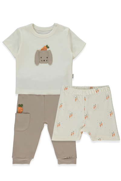 İNTERLOK PATİKSİZ PİJAMA TAKIMI 3LÜ (BABY CARROT) KAHVERENGİ