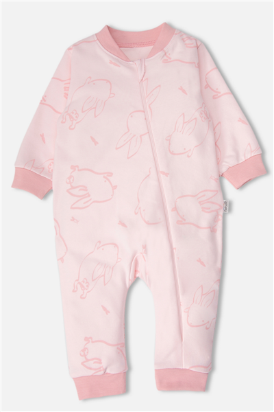 İNTERLOK PATİKSİZ TULUM (RABBIT AND CARROTS) PEMBE