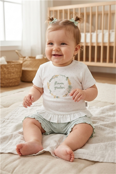 İNTERLOK ŞORTLU PİJAMA TAKIMI 2Lİ (FLOWER GARDEN) MİNT