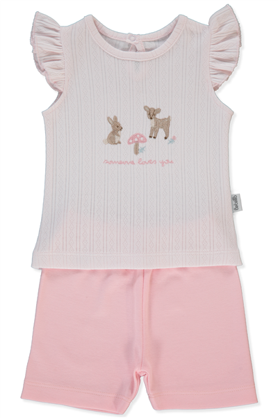 İNTERLOK ŞORTLU PİJAMA TAKIMI 2Lİ TAKIM (LOVES YOU) PEMBE